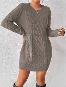 EMERY ROSE Women's Twist Knit Sweater Dress For New Year Clothes - Mocha Brown - View 4