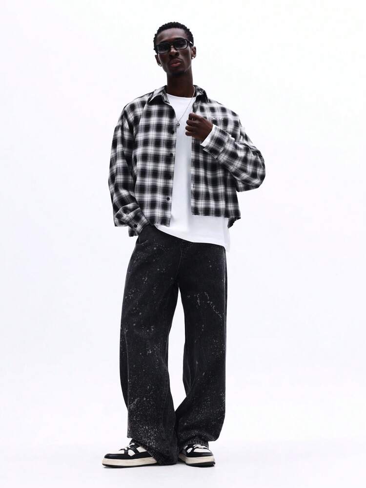 Oversized Plaid Button Down Shirt With Check Pattern
