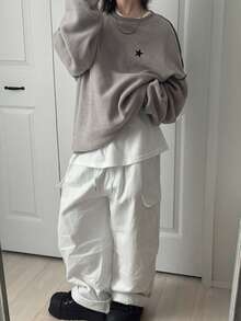 FRIFUL Women's Casual Colorblock Star Pattern Sweater, Autumn/Winter - Grey - View 2