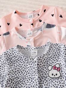 Newborn Simple Stylish Sweet Long Sleeve Full Length Jumpsuit Pajama Set - Multicolor - View 3