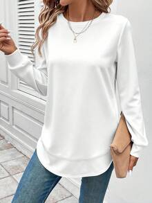 SHEIN LUNE 女士休闲纯色套头卫衣，秋冬季 - 白色 - 查看 4