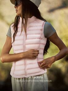GLOWMODE Packable Thermal Warm Lined Slim Fit Reflective Logo Down Vest With Side Pockets Running Workout Winter - Baby Pink - View 6