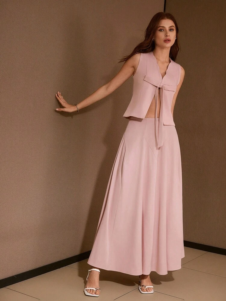 BOW DETAIL SLEEVELESS JACKET