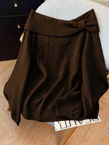 GlowEve CURVE 女士优雅宽松露肩大码毛衣，适合外出和婚礼宾客穿着，秋冬季 - 咖啡棕 - 查看 5