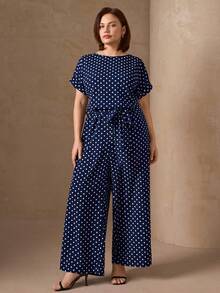 SHEIN Clasi 大码女式波点印花圆领蝙蝠袖短袖休闲连体裤 夏季 夏季穿搭 夏季度假穿搭 春季服装 春假穿搭 春季穿搭 情人节 情人节女装 婚礼及活动 外出穿搭 藏蓝色连体裤 女士休闲连体裤 女士度假连体裤 - 彩色 - 查看 6