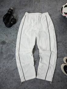 Sport MetroGents Lange weiße Sporthose mit Reißverschluss und gewebtem Buchstaben-Design Jogginghose - Weiss - Übersicht 2