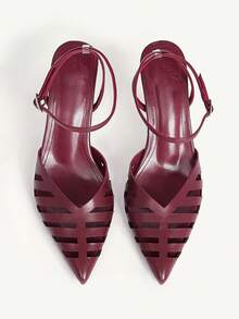 CUCCOO CHICEST 女士尖头镂空扣设计时尚优雅高跟鞋 - 酒紅色 - 查看 10
