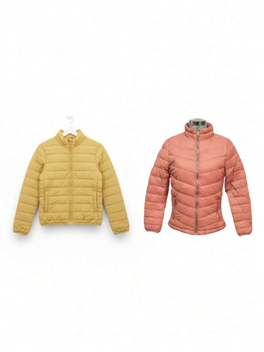 Chamarra Acolchada Ligera AMARILLO y SALMON 2PK para Hombre con Estilo Urbano, Diseño Moderno y Corte Casual, Abrigo de Moda para Clima Frío Ligero con Acabado Premium y Confort Diario - Amarillo - Ver 1