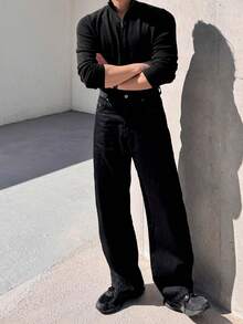 DAZY 男士黑色半拉链毛衣，秋冬季 - 黑色 - 查看 4