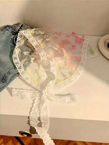 Joivida 1件蝴蝶蕾丝三角围巾发带，花卉图案，涤纶材质，柔软舒适，适合女性佩戴，甜美可爱，适合拍照、休闲、春夏户外活动，优雅田园风头巾。