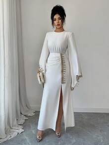 SHEIN Raffinéa Đầm dài nữ thời trang thường ngày - Màu be - Xem 6