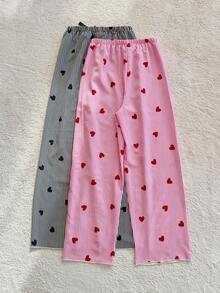 Dream Adore Bubble Wrinkle Striped Heart Bow Pants Heart Print Pants Women's Pajama Pants Striped Pajama Pants Pajama Pants Loungewear Pants - Multicolor - View 2