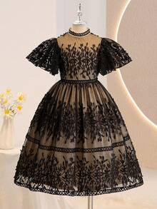 SHEIN Tween Girls' Elegant Lace Party Birthday Princess Dress - Black - View 7
