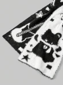 ROMWE Goth 1 chiếc khăn quàng cổ đan len họa tiết ngôi sao xoáy đen trắng phong cách Punk Y2K dễ thương, ngọt ngào, thời trang đơn giản, thích hợp cho đi học, mua sắm, lễ hội âm nhạc, đi làm, v.v. - Đen trắng xám - Xem 3