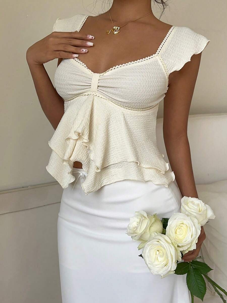 CovetEZ Women's Elegant Apricot Asymmetric Hem T-Shirt, Summer - Apricot - View 1