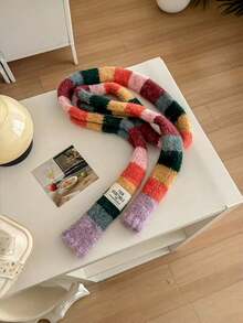 Joivida 1PC Soft Stretchy Narrow Women Scarf Rainbow Stripe Color Blocking Design Handmade Fashion Hair Scarf For Winter Casual Formal Outfit Accessory Gift - Multicolor - View 9