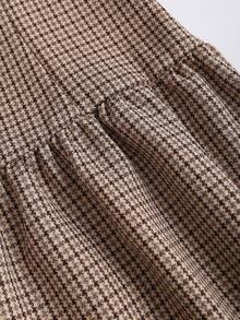 Sweetra 新款复古法式格纹蝴蝶结撞色肩带优雅OL通勤日常迷你连衣裙，适合女性，春季款 - 棕色 - 查看 5