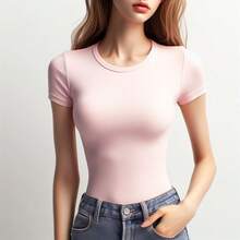 MIL200FIT Playera para mujer, tipo camiseta, manga CORTA cuello redondo, tela ligera, corte ajustado - Rosa - Ver 4