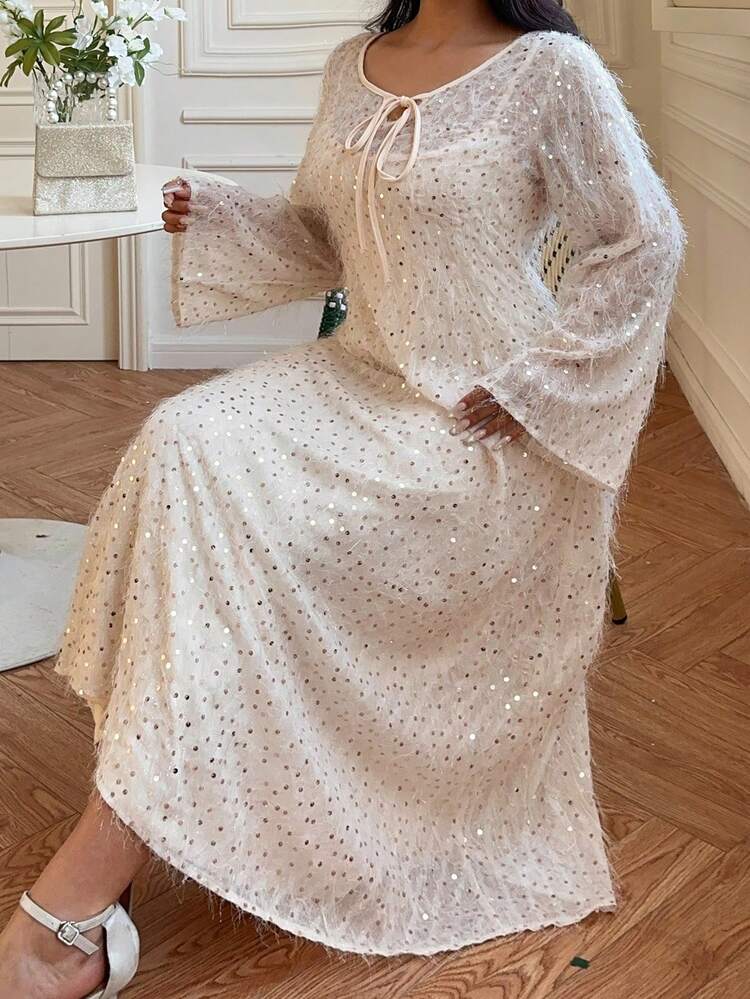 Dazy Plus Elegant Sequin Stretch Bodycon Dress, Plus Size Women, Spring/Autumn Sparkly Dress Sundress Boho