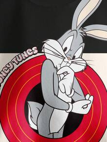 LOONEY TUNES X SHEIN Áo nỉ lót nhiệt họa tiết thỏ và số, thời trang đường phố, phong cách hoạt hình, dành cho bé trai, mùa thu/đông - trắng - Xem 6