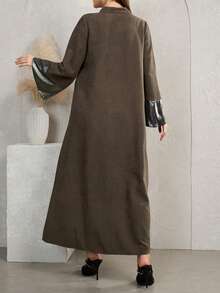 Al Najma 优雅高档立领刺绣喇叭袖摆裙 - 咖啡棕 - 查看 2