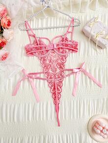 1pc Sexy Lace Criss-Cross Backless Deep V Design Lingerie Set, Romantic & Seductive - Multicolor - View 2