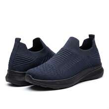 Mujer Zapatillas Deportivas Slip On De Tejido De Punto Transpirable Tipo Calcetín Suela Gruesa Azul Marino - Azul Marino - Ver 1