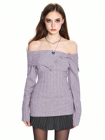 Suéter de punto acanalado con hombros descubiertos y cintura ceñida, estilo Y2K