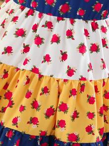 女婴/女宝宝甜美碎花短袖连衣裙，舒适的中东传统风格夏季服装 - 彩色 - 查看 8