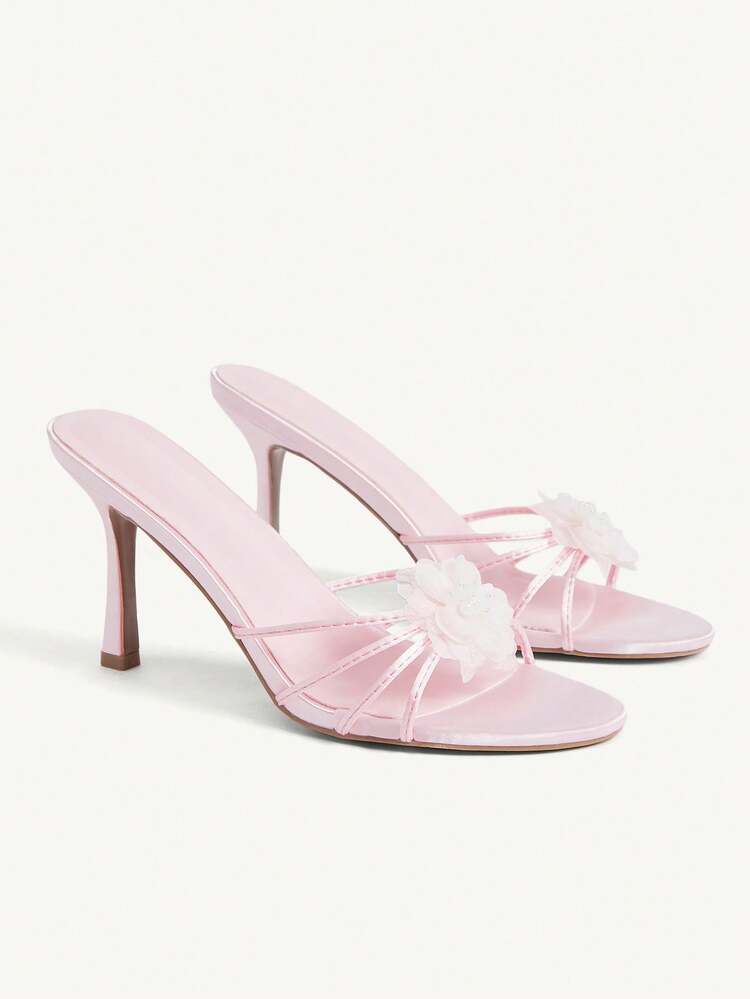 CUCCOO CHICEST Women's Summer New Elegant Faux Leather High Heel Sandals With Cross Strap And 3D Floral Design, Suitable For Tea Party, Date, Fashion Party, Vacation, Beach Elegant Shoes Wedding Shoes