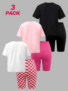 SHEIN ChillGRL Bộ 6 món đồ thời trang đường phố giản dị cho bé gái tuổi teen và quần short biker 2 món - Nhiều màu - Xem 2