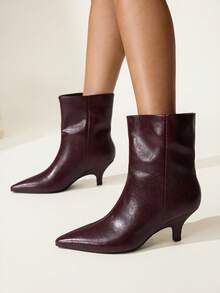 CUCCOO CHICEST Women's Fashion Versatile Pointed Toe High Heel Ankle Boots Valentine's Day - Burgundy - View 4