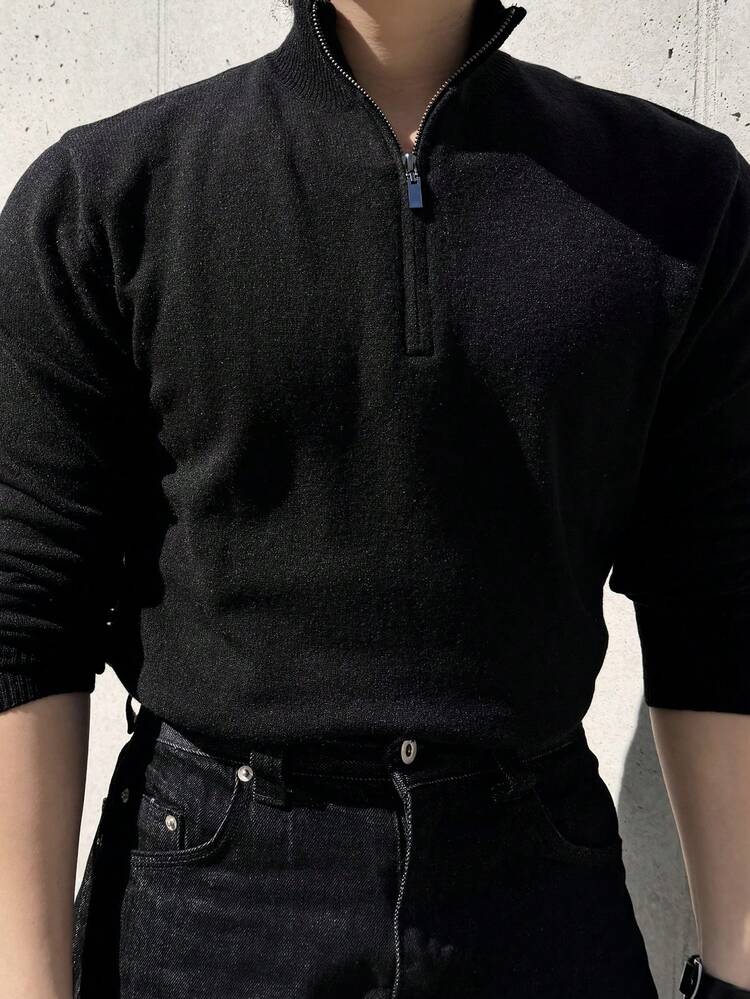 Men's Black Half-Zip Sweater, Autumn/Winter