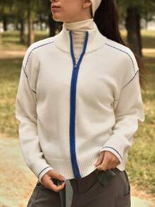 In My Nature Women's Long Sleeve Zip Front Casual Sports Knit Cardigan - White - View 3