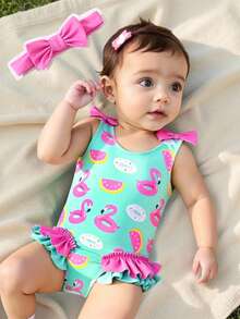SHEIN Baby Girls' Colorful Printed Sleeveless Swimsuit Watermelon Baby Swimsuit Girls One Piece Summer Outfit Baby Girl Swimsuit Fruit Toddler Birthday Swim Suit Outfit Ice Cream Swimsuit Cute Summer Baby Swimsuit Ruffle Baby Swimsuit Flamingo Baby Swimsuit Toddler Girl One Piece Swimsuit Ruffle Trim Swimsuit Watermelon Print Swimsuit Flamingo Print Swimsuit Baby Girl One Piece Swimsuit Fruit Pattern Swimsuit Toddler Girl Swimsuit One Piece Baby Summer Outfit Watermelon Flamingo Swimsuit Fruit Pattern Fruit Pattern Toddler Swimsuit - Multicolor - View 3