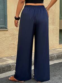 SHEIN Clasi 大码热带印花休闲度假裤 - 藍色 - 查看 2