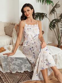 Serenescape Women's Fashion Casual Floral Print Lace Trim Camisole Nightgown - Multicolor - View 3