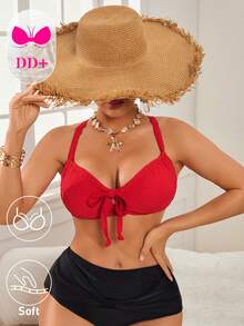 Swim DD+ Women's Solid Color Textured Tie-Back Halter Swimsuit Top