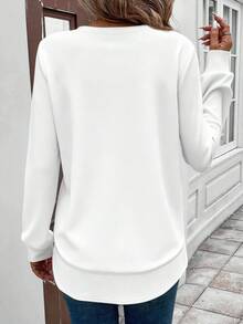 SHEIN LUNE 女士休闲纯色套头卫衣，秋冬季 - 白色 - 查看 2