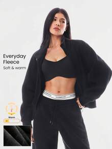 GLOWMODE Everyday Fleece Warmth Whisperer Soft Warm Lightweight Front Back Seam Detailing Pockets Batwing Sleeve High Neckline Full-Zip Jacket Autumn Winter Daily Casual - Black - View 9