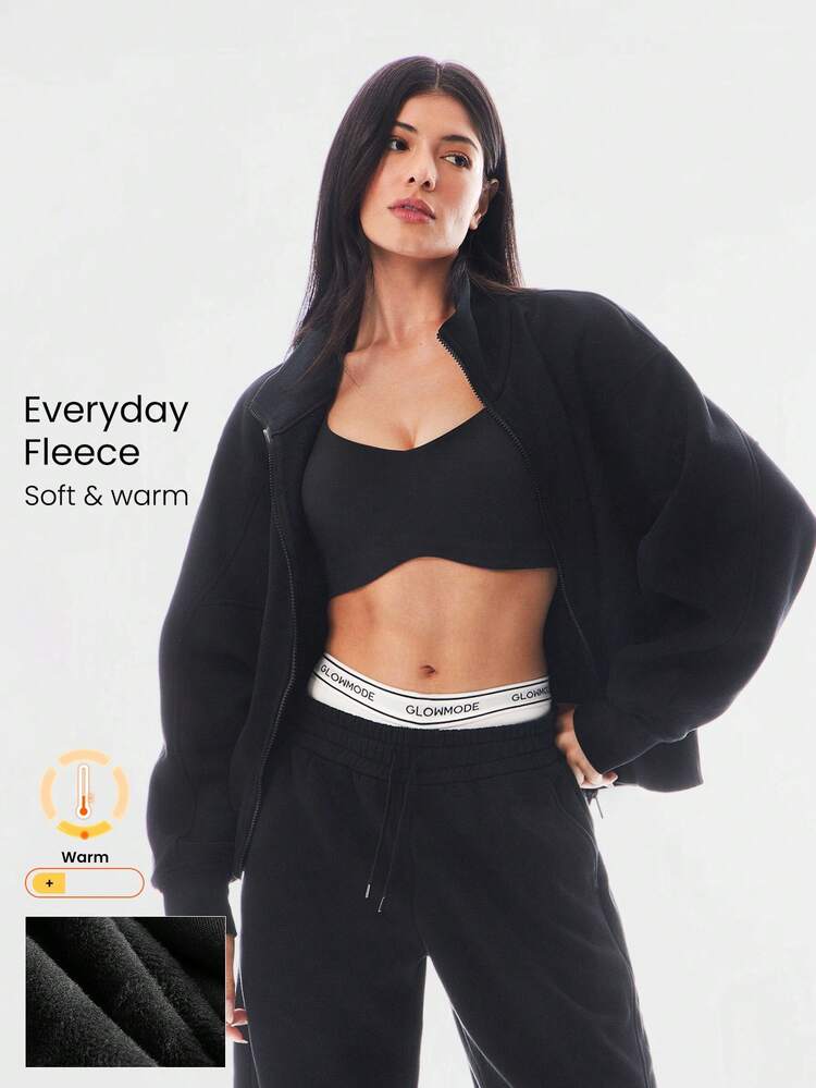 Alltagsfleece Wärmespender Weich Warm Leicht Vorder- und Rückennaht Details Taschen Fledermausärmel Hoher Kragen Reißverschluss Jacke Herbst Winter Alltag Lässig