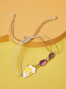 LOONEY TUNES X SHEIN 1 pieza Pulsera de cuerda de cera coreana con elemento de dibujo animado impreso en aleación de zinc y cristales de Rhinestone, de lujo y nicho, casual y elegante, adecuada para fiestas, conciertos y festivales - Caqui - Ver 1
