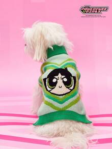 THE POWERPUFF GIRLS X PETSIN 1pc Pet Cat Dog Universal Green Love Cute Cartoon Pattern Jacquard High Neck Elastic Comfortable Warm Dog Sweater - Green - View 6