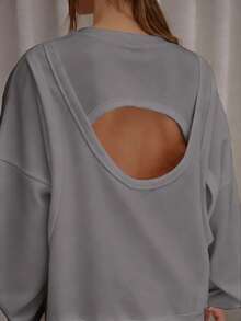 MUSERA Oversized Cut Out Back Open Armhole Sweatshirt Dress Classy Cute Sexy Streetwear Night Out  Evening - Mauve Purple - View 6