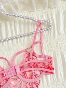 1pc Sexy Lace Criss-Cross Backless Deep V Design Lingerie Set, Romantic & Seductive - Multicolor - View 7