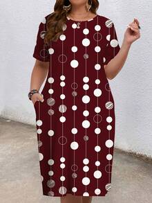 Mellowie Đầm dáng rộng cổ tròn in họa tiết dành cho nữ cỡ lớn, thích hợp cho kỳ nghỉ và tiệc tùng. - Màu Đỏ Sâu - Xem 4