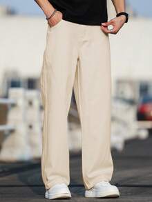 Manfinity Hypemode Jeans casual da uomo con tasche e bottoni, vestibilità ampia e gamba dritta, adatti per il pendolarismo - Albicocca - Visualizzare 6