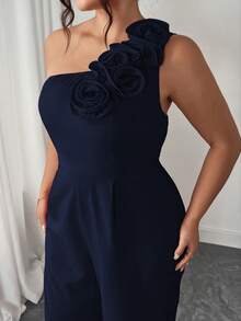 Elenzga Bộ áo liền quần mùa hè thời trang kiểu Pháp cổ điển lãng mạn với họa tiết hoa, vai bất đối xứng. - Màu xanh hải quân - Xem 4