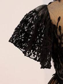 SHEIN Tween Girls' Elegant Lace Party Birthday Princess Dress - Black - View 4