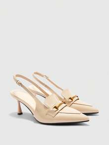 CUCCOO BIZCHIC Women's Fashionable Elegant Metal Decor Pointed Toe Pumps For Commuting - Beige - View 7